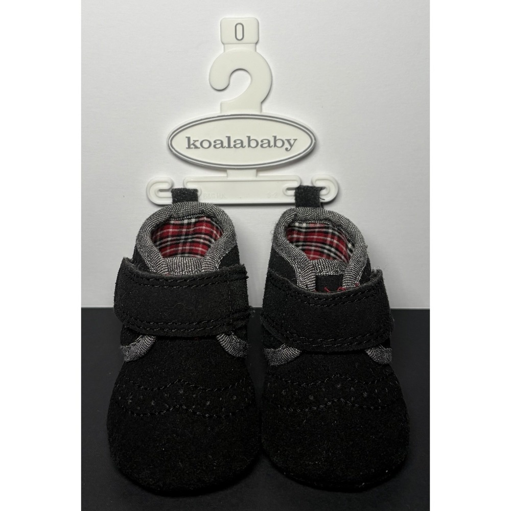 Koalababy Infant Booties Adjustable Hook & Loop Strap Black Red Plaid Sz 0 RARE
